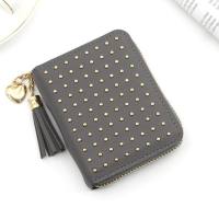 New Korean style ladies student wallet short fashion coin purse zipper small wallet tassel multifunctional card holder  Gray