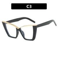 Oeil de chat grand cadre lunettes plates nouveau style lunettes de personnalité cadre à la mode célébrité Internet ins lunettes de mode cadre anti-lumière bleue  Noir