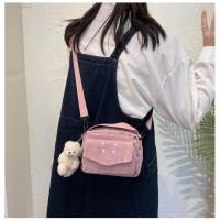 Cute girl canvas bag new Korean version ins Japanese style Harajuku canvas messenger bag female student shoulder bag  Pink