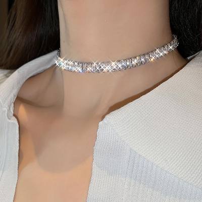 Korean Fashion Full Diamond Zircon Geometric Chain Necklace, Female Internet Celebrity, Same Style, Personality, Versatile Collar Chain Collar