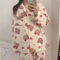 Cárdigan pijamas mujer otoño e invierno red celebridad lindo traje de dos piezas de manga larga casual versión coreana primavera y otoño estilo princesa ropa para el hogar  Multicolor