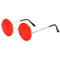 Runde Retro-Sonnenbrille. Bunte, trendige Brille mit rundem Rahmen. Farbige Gläser. Prince-Brille  rot