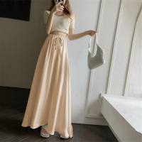 Champagne satin silky maxi skirt for women summer new style high waist slim temperament fashionable A-line skirt  Champagne
