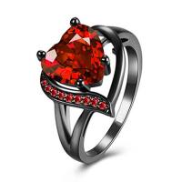 رغبة إبداعية حارة البيع خاتم حب مطلي بالذهب الأسود عصري ملون كبير من الزركون على شكل قلب خاتم رائج البيع  أحمر