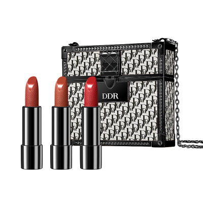 Popular Orange Leather Bag, Small Gold Chain, Lipstick Set, Three Piece Full Set Gift Box, Valentine's Makeup in Stock