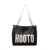 Bolso de mano de gran capacidad para mujer, versión coreana, bolso de hombro con cadena y letras simples, bolso de compras retro para ir al trabajo  Negro