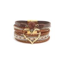 Hot selling bohemian multi-layered leather bracelet hand braided bracelet gold big heart bracelet for women  Coffee