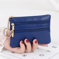 Zero Wallet Women's Short Genuine Leather Texture Small Wallet Multi functional Driver's License Card Bag Soft Leather Key Bag Zipper Bag  Blue