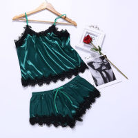 Conjunto de roupa íntima feminina de renda de cor sólida de 2 peças  Verde