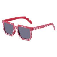 Novo retro floral xadrez moldura quadrada óculos de sol venda quente óculos de sol masculino e feminino tendência  Vermelho
