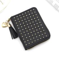 New Korean style ladies student wallet short fashion coin purse zipper small wallet tassel multi-function card holder  Black