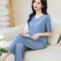 Spring and summer women's home clothes pajamas threaded cool suit short-sleeved suit seamless summer  Blue