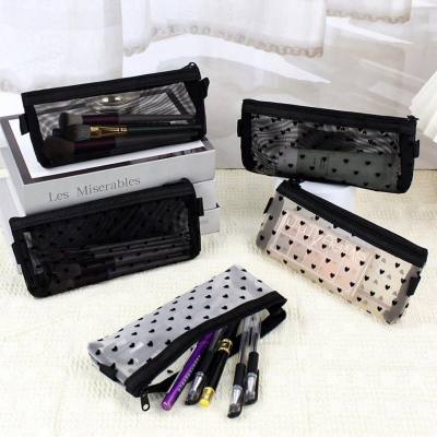 New Japanese and Korean style mesh transparent pencil case cosmetic bag stationery stationery bag simple large capacity pencil case