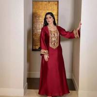 فستان الشرق الأوسط بالترتر الذهبي رداء جلابية نسائية دبي فستان عربي أنيق  أحمر