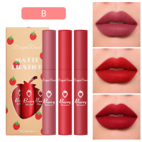 3 Strawberry Set Box with Velvet Mist Matte Lip Glaze Lipstick Lip Colored Women's Non stick Cup Cute Set  Multicolor 2