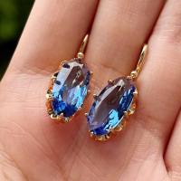 Cao Shi's new European and American retro palace colorful series inlaid zircon eight-claw buckle earrings and ear hooks  Deep Blue