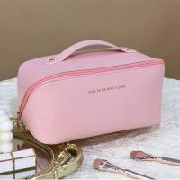 Bolsa cosmética para mulheres, nova bolsa portátil de armazenamento de produtos de higiene pessoal, grande capacidade, multifuncional, bolsa de pincel de maquiagem de princesa  Rosa