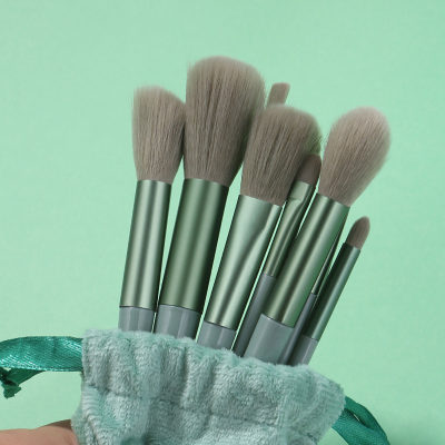 Ensemble de pinceaux de maquillage vert quatre saisons, 13 pièces, pinceaux portables à poils souples, pour blush, ombre à paupières, ensemble complet d'outils de beauté