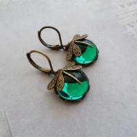 Longheng European and American Jewelry Vintage Dragonfly Pattern Earrings Moonlight Stone Women's Old Earrings  Deep Green