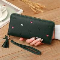 Women's wallet female long zipper clutch fashionable love camouflage embroidery large capacity soft leather coin mobile phone bag  Green
