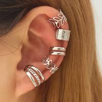 Clipe de osso de orelha não perfurado criativo e simples conjunto de cinco peças brincos ocos de folha dourada personalizados clipe de orelha em forma de C  Prata