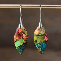 New Bohemian Emperor Stone Leaf Pendant Earrings, Popular Ins Jewelry in Europe and America  Multicolor