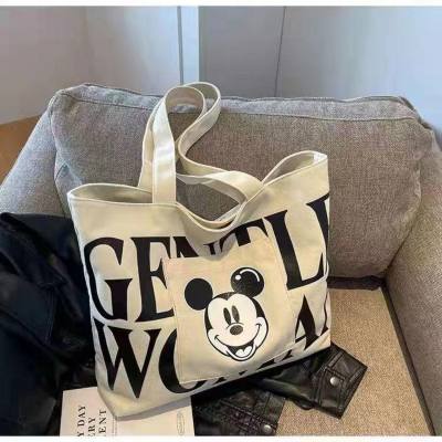 Bolso de lona con letras de gran capacidad para mujer, bolso grande de un hombro a la moda de Mickey, bolso de compras portátil saliente