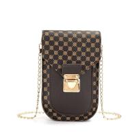 Retro style geometric printed mobile phone bag, trendy and fashionable women's one shoulder crossbody bag, personalized chain bag  Coffee