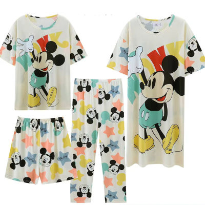 Conjunto de pijama com estampa do Mickey Mouse de 4 peças para meninas adolescentes