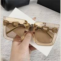 New chain anti-ultraviolet sunglasses European and American fashion square frame women's high-end sunglasses  Champagne