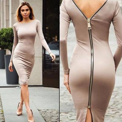 Hot-selling dresses, new arrivals, women's plus-size dresses, European and American slim-fitting zippered long dresses