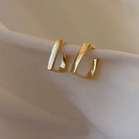 Irregular glossy gold-plated geometric square design small earrings Internet celebrity earrings niche earrings for women  Gold-color
