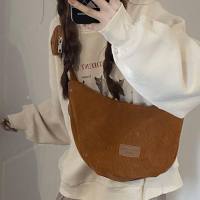 New autumn and winter student corduroy bag Korean version ins commuter dumpling bag casual versatile crossbody bag  Brown