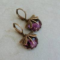 Longheng European and American Jewelry Vintage Dragonfly Pattern Earrings Moonlight Stone Women's Old Earrings  Purple