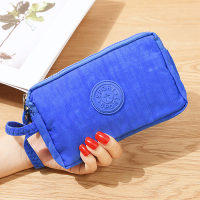 Bolso de tela versión coreana con pequeño cambio, cremallera larga y moderna de tres capas para mujer, gran capacidad, pantalla grande, bolso para llaves de teléfono  Azul