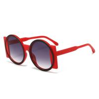 Divertenti occhiali da sole hip-hop con montatura rotonda irregolare di grandi dimensioni, personalità elegante, visiera parasole, protezione UV  Rosso