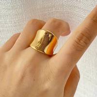 Kayi large arc glossy ring for women retro style simple fashion personality concave and convex open ring creative index finger ring  Gold-color