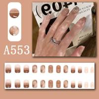 Summer fresh, sweet and cool style manicure, wearable nail pieces, French line blending, removable fake nail pieces, finished product  Style 5