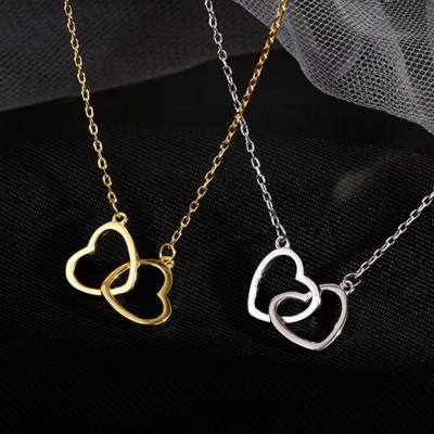 Japanese and Korean Instagram Cool Wind Metal Alloy Peach Heart Double Heart Necklace Women's Ring Interlocking Small Love Necklace