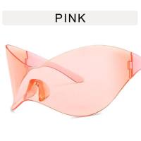 Windproof frameless one-piece sunglasses for women Y2K personality cycling sports punk mask European and American trendy personality sunglasses  Pink