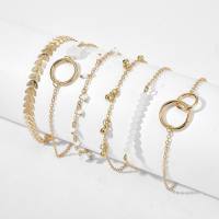Moda ins estilo flor borla pulseira de contas redondas folha geométrica pulseira de contas de 6 camadas para mulheres  Cor de ouro