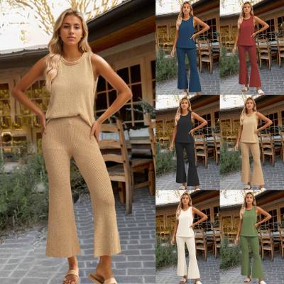 Hot-selling spring and summer European and American women's casual knitted women's suits