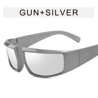 Silberne Sonnenbrille im Y2K-Future-Stil Europäische und amerikanische Persönlichkeits-Fahrradsonnenbrille Netz-Promi-Punk-Stil konkave Sonnenbrille  Silber