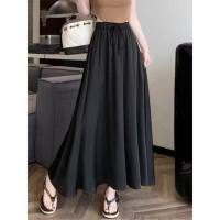 Champagne satin silky maxi skirt for women summer new style high waist slim temperament fashionable A-line skirt  Black