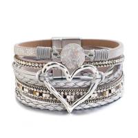 Hot selling bohemian multi-layered leather bracelet hand braided bracelet gold big heart bracelet for women  Silver