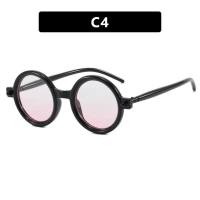 New retro literary round frame sunglasses Korean version ins fashionable modern men and women concave shape all-match flat mirror  Red