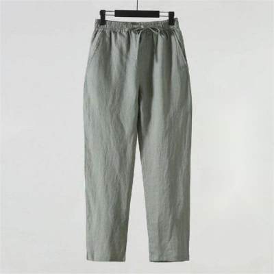 Pantaloni in cotone e lino, pantaloni estivi in lino, pantaloni casual a nove punte larghi e larghi