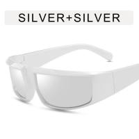 نظارات شمسية فضية بنمط المستقبل Y2K نظارات شمسية أوروبية وأمريكية لركوب الدراجات ذات طابع شخصي شبكي للمشاهير على طراز الشرير نظارات شمسية مقعرة الشكل  أبيض