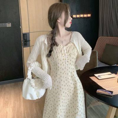 Spring and summer new women's French platycodon sling floral dress early spring style