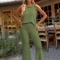 Hot-selling spring and summer European and American women's casual knitted women's suits  Green
